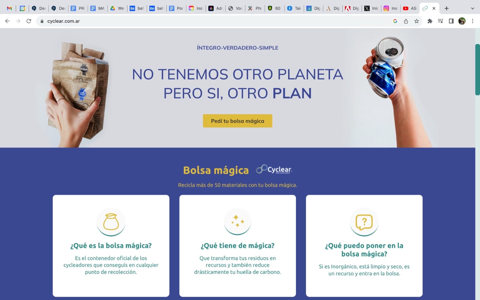 Sitio web de Cyclear con la campaña de la bolsa mágica